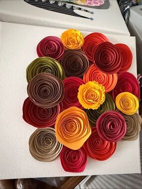 Mixed media flowers on canvas 8 x 8”. Handmade.
